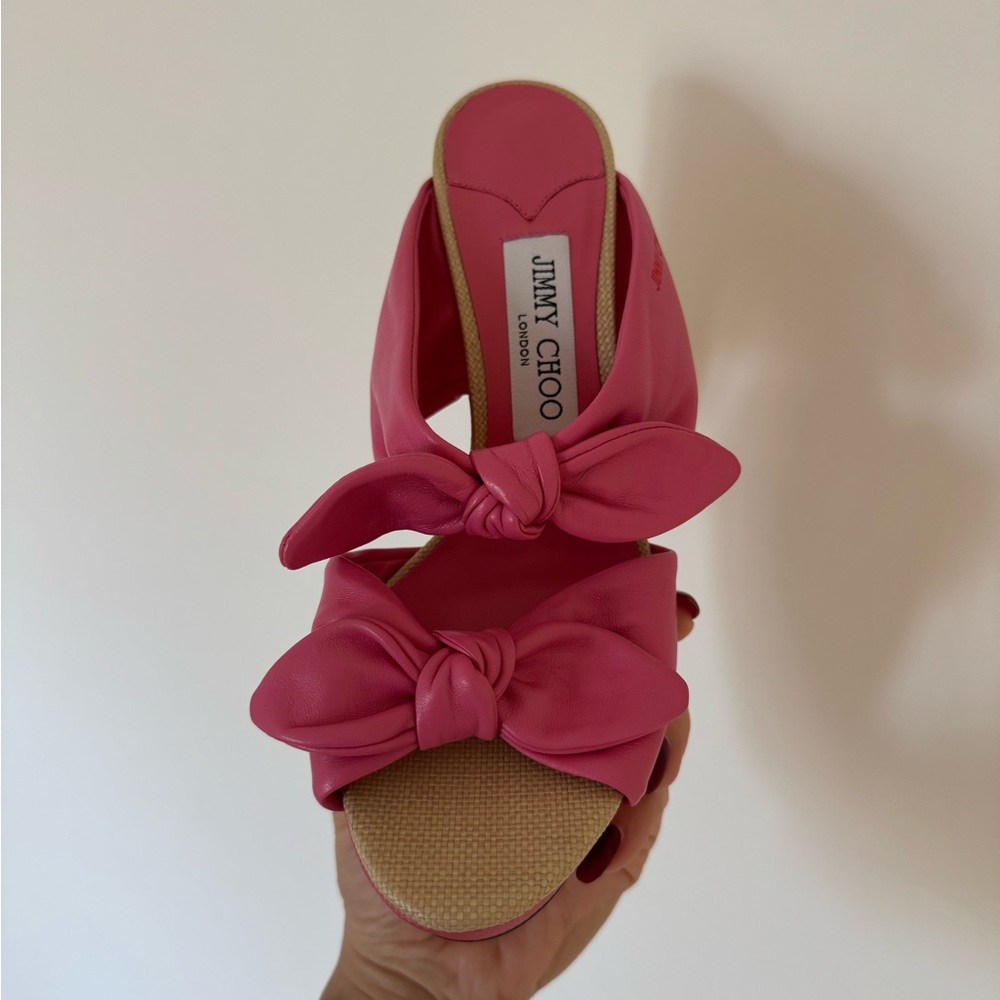 Jimmy Choo Pink Platform Heels with Bow Accents - Picture 8 of 9